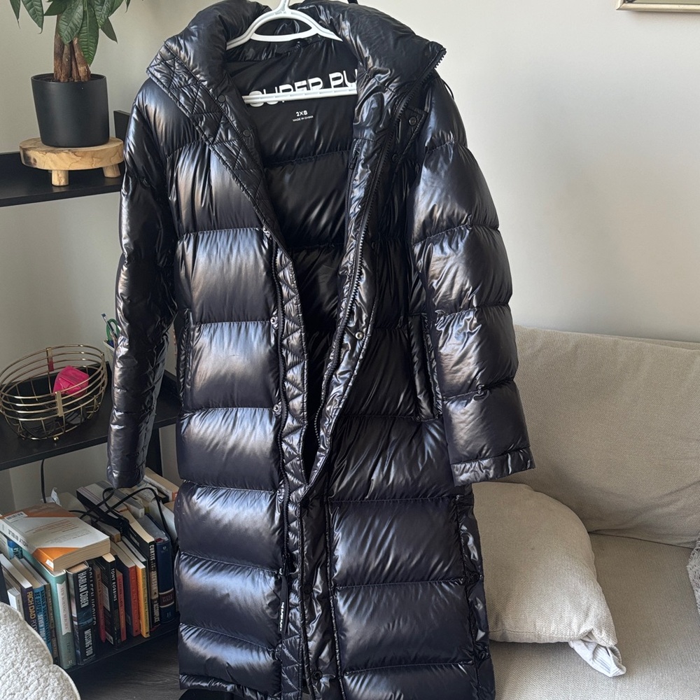 Aritzia Shiny Black Long Puffer Coat